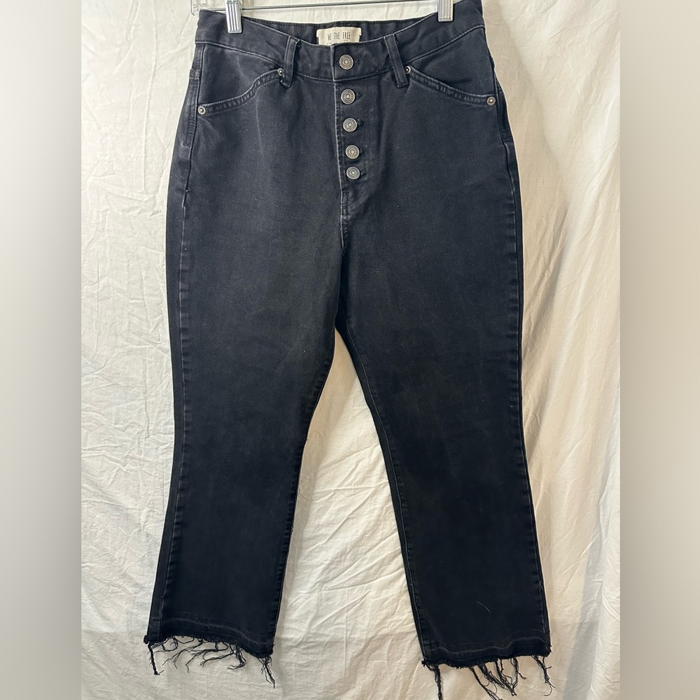 Free People We The Free Black Button Fly Cropped Jeans Raw Hem Size 29